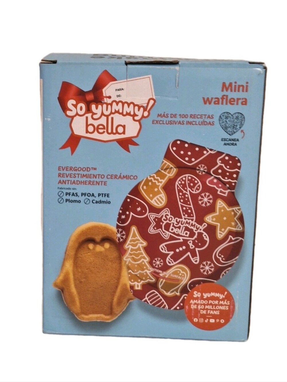 Bella Mini Waffle Maker Christmas Red Holiday Edition Penguin Design New